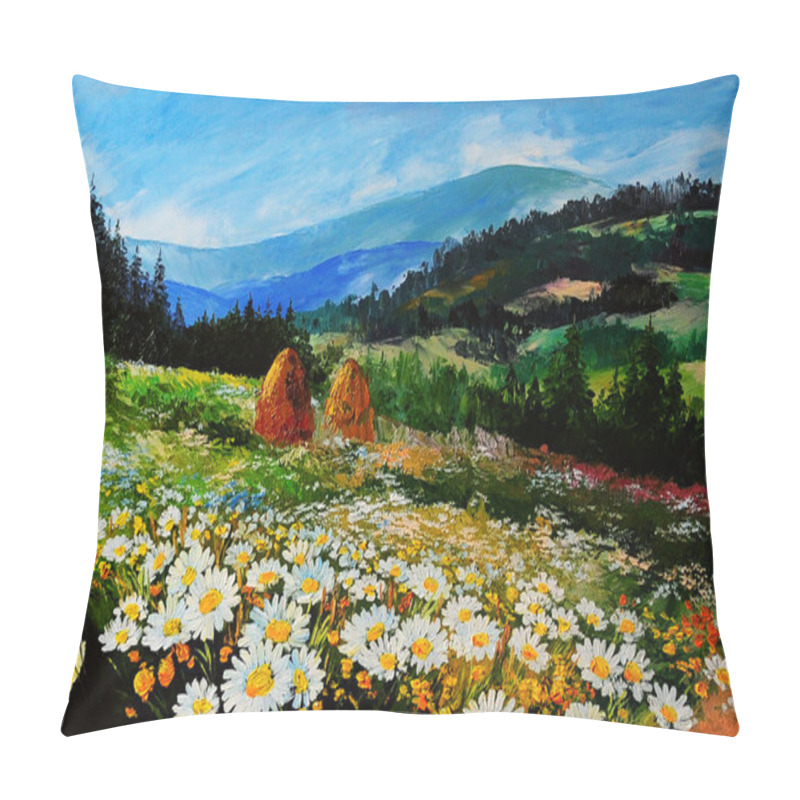 Personality  Oil Painting Landscape - Meadow Of Daisies, Art Work Pillow Covers