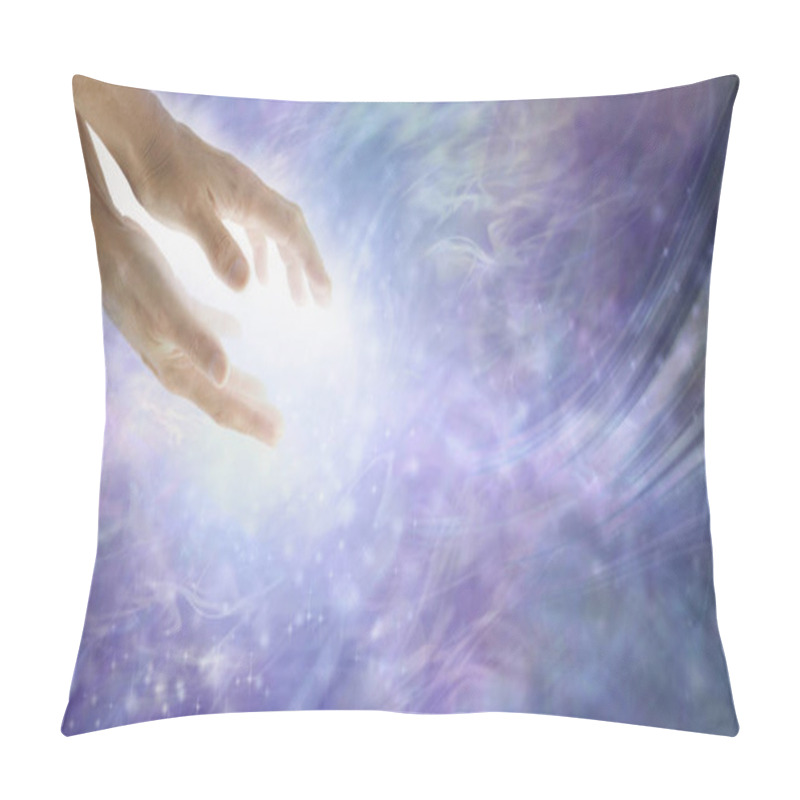 Personality  Healing Energy Flows Where Your Attention Goes - Parallel Female Hands With High Resonance White  Energy Flowing Out On An Ethereal Purple Pink Blue Background With Copy Space Pillow Covers