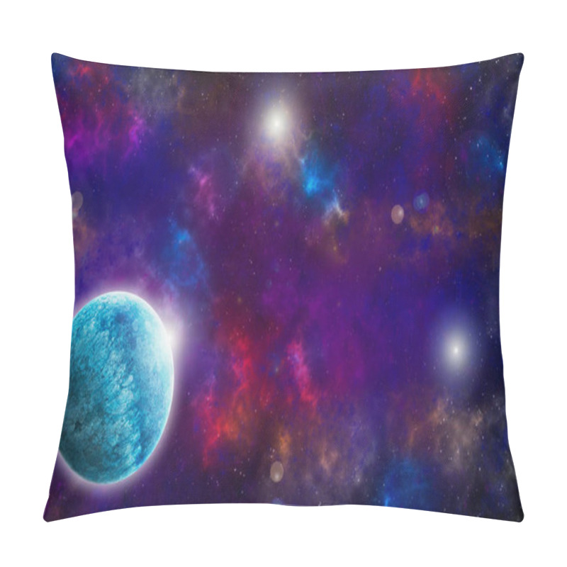 Personality  Unknown Planet From Outer Space. Space Nebula. Cosmic Cluster Of Stars. Outer Space Background. 3D Illustration. Pillow Covers