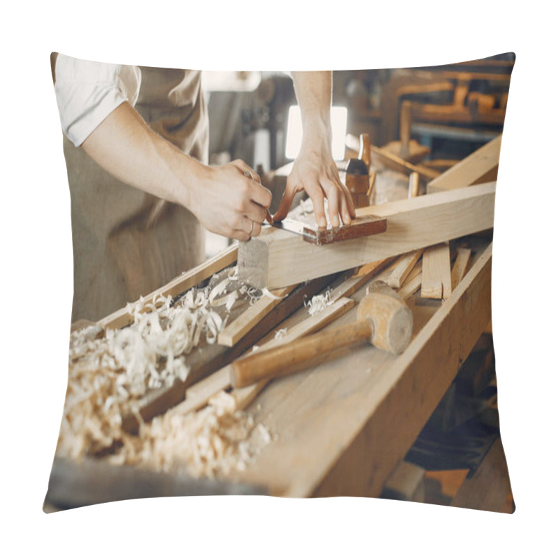 Personality  Handsome Carpenter Working With A Wood Pillow Covers