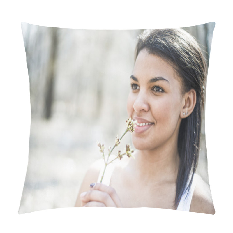 Personality  Woman Holding Branch. Pillow Covers