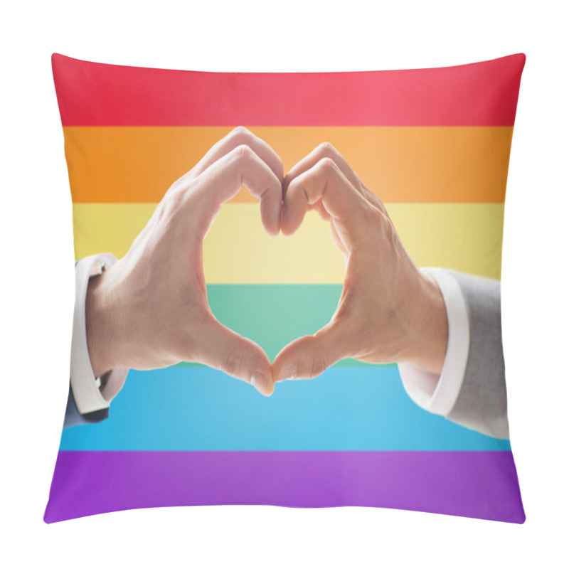 Personality  Close Up Of Male Gay Couple Hands Showing Heart Pillow Covers