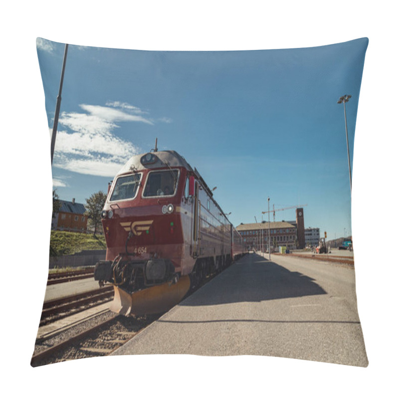 Personality  Bodo, Norway - 12 Aug 2018: Cross Country Train At Bodo Central Station On A Sunny Day With Clear Skies And Bright Atmosphere Pillow Covers