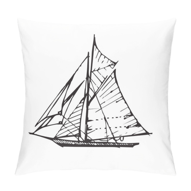 Personality  Vector Handdrawn Black Sail Boat. Pillow Covers