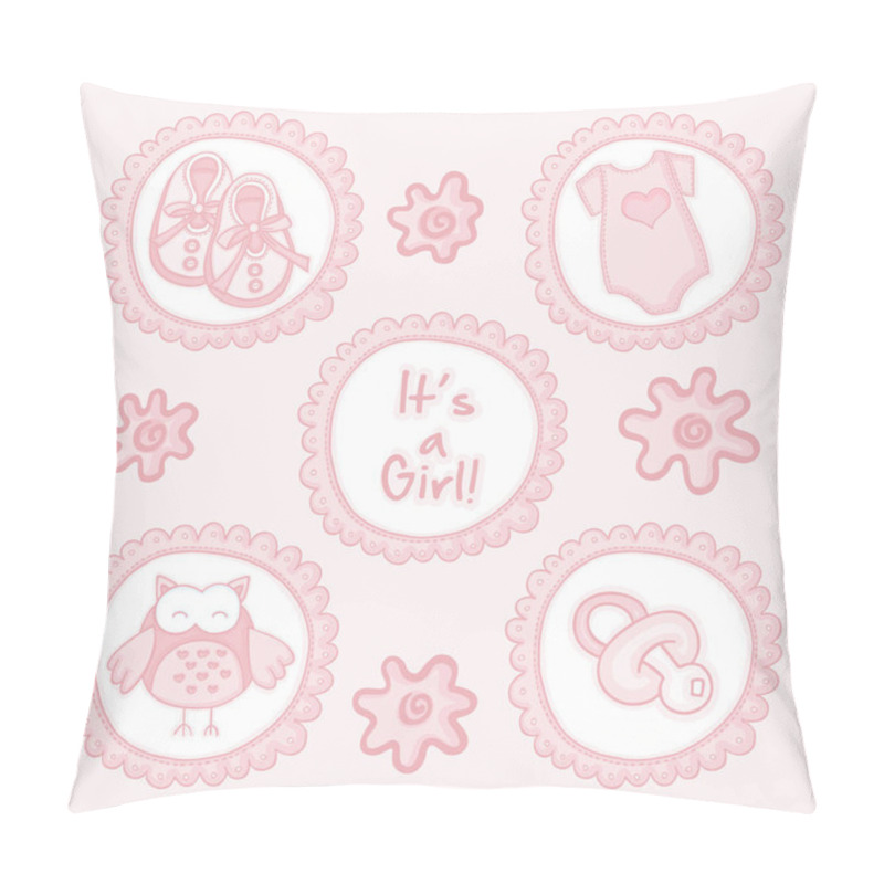 Personality  Pink Illustration For A Baby Girl Announcement Pillow Covers