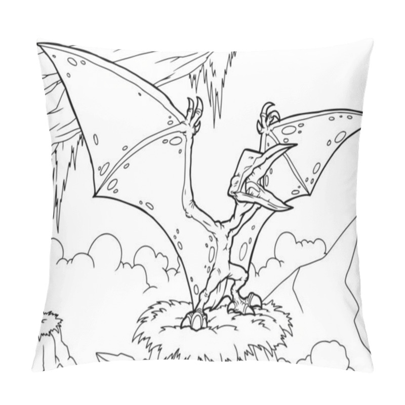 Personality  Outline Dinosaur Pterodactyl Illustration Suitable For Any Of Graphic Design Project Such As Coloring Book And Education Pillow Covers