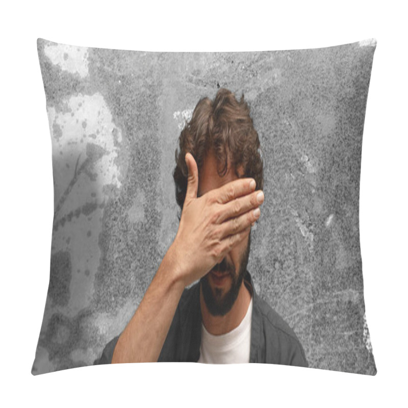 Personality   Covering Eyes With One Hand Feeling Scared Or Anxious, Wondering Or Blindly Waiting For A Surprise Pillow Covers