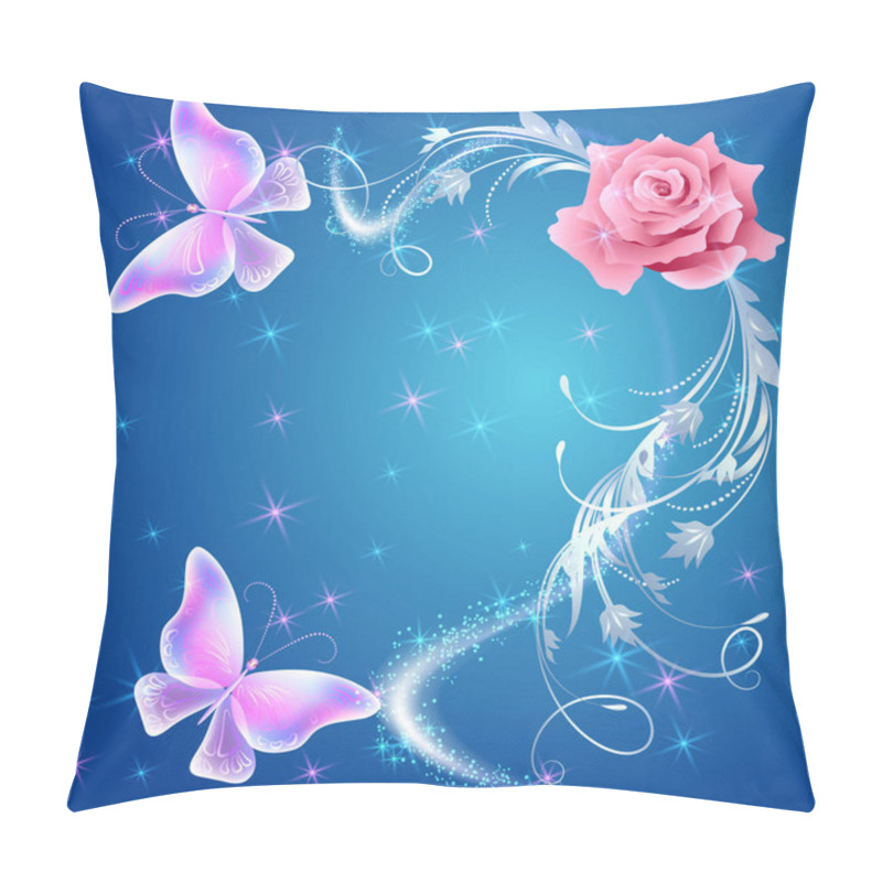 Personality  Transparent Flying Butterflies With Silver Ornament, Rose And Glowing Firework Pillow Covers