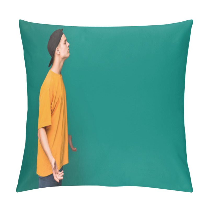 Personality  Arrogant Teen Guy Over Background With Copy Space Pillow Covers