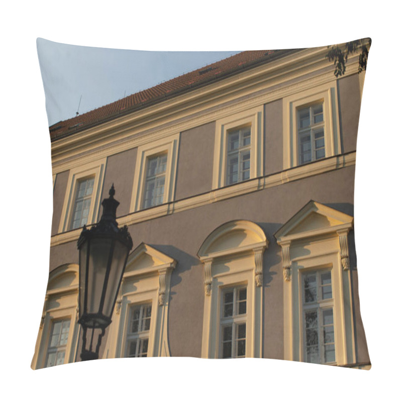 Personality  A Historic Building Facade With Beautiful Windows And A Charming Lamp Creates A Picturesque Scene Pillow Covers