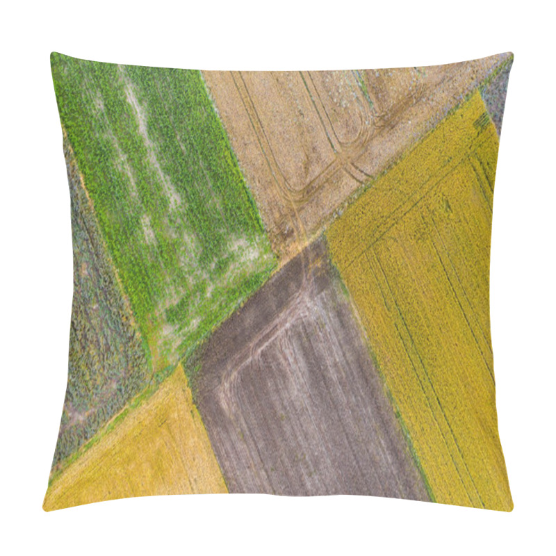 Personality  Aerial Drone View Of Cultivation Fields With Corn, Canola, Wheat And Rye Pillow Covers