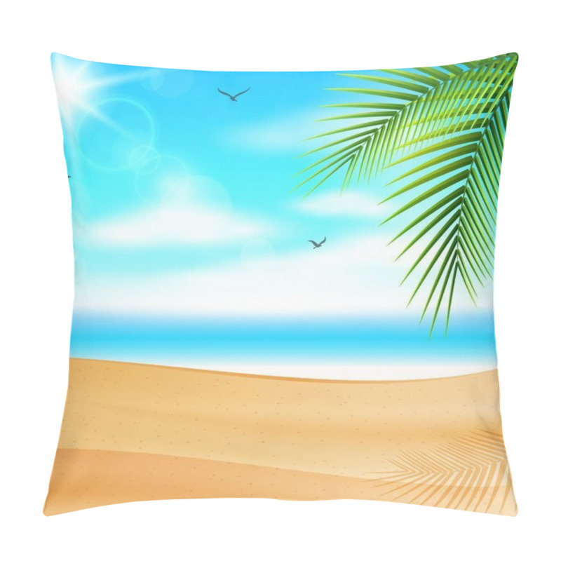 Personality  Tropical Palm Leaves On A Sandy Beach With Sun, Vector Background. Eps 1 0 Vector Illustration Pillow Covers