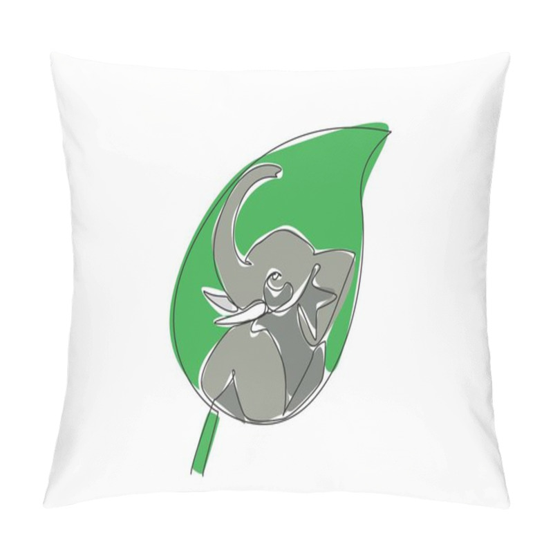 Personality  Continuous One Line Drawing Elephant Head In The Middle Of The Leaf. Stop Large-scale Ivory Poaching. Let It Breed. Natural Habitats. World Wildlife Day. Single Line Draw Design Vector Illustration. Pillow Covers