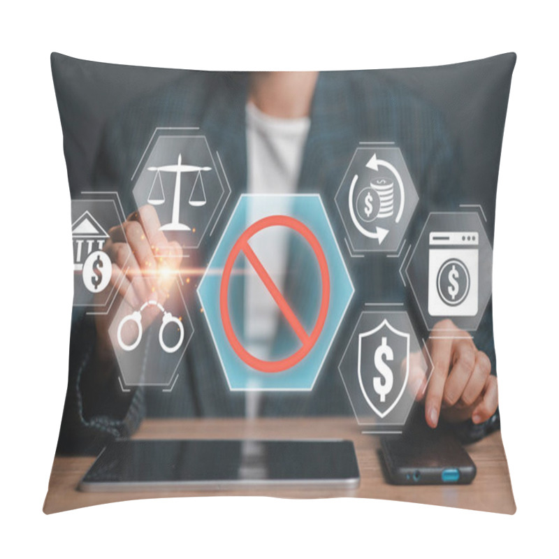 Personality  Digital Illustration Highlighting Anti-money Laundering With Icons For Financial Security, Legal Compliance, And Fraud Prevention. Pillow Covers