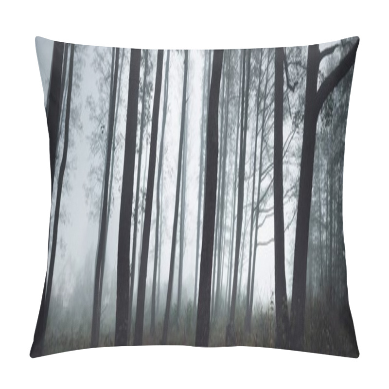 Personality  Tall Tree Silhouettes In A Thick Morning Fog. The Light Flowing Through The Trunks. Dark Mystical Forest Scene. Creepy Landscape. Fantasy, Fairy Tale, Silence Pillow Covers