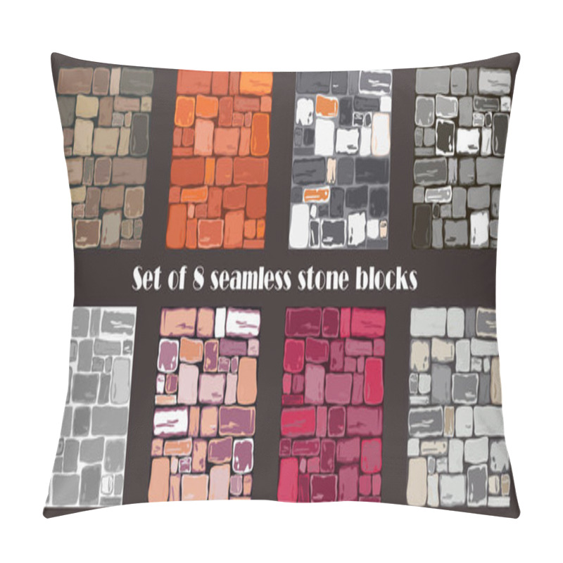 Personality  SET: 8 Seamless Stone Blocks. Old Wall. Vector Illustration For Web Design Or Print. Pillow Covers