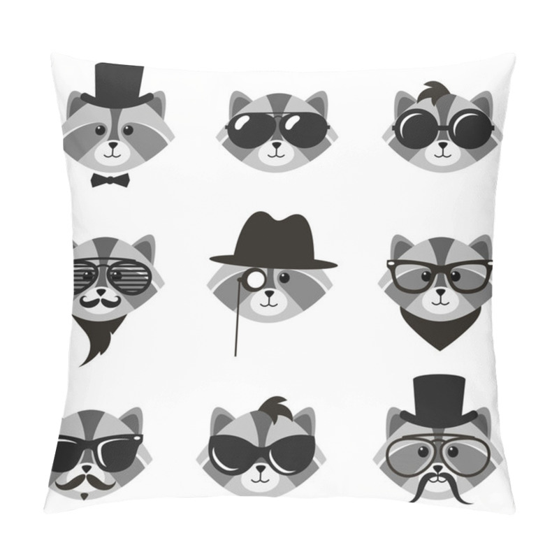 Personality  Cute Cartoon Hipster Raccoons With Mustaches And Sunglasses Pillow Covers