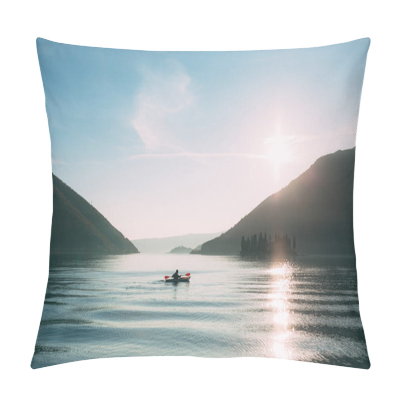 Personality  Kayaks In The Lake. Tourists Kayaking On The Bay Of Kotor, Near Pillow Covers