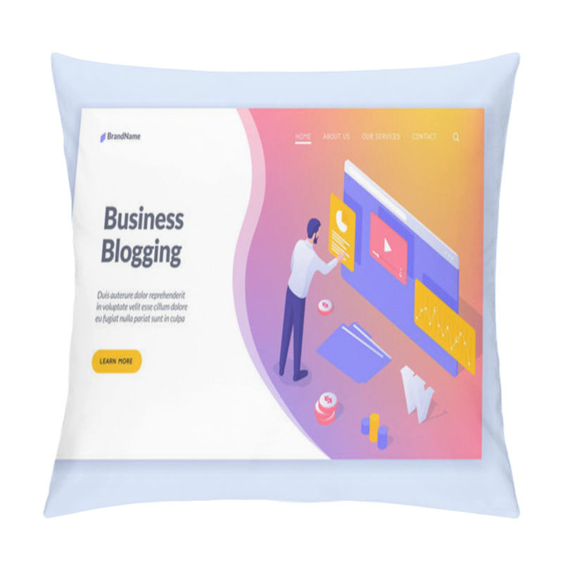 Personality  Business Blog Creation And Management. Businessman Optimizes Personal Website Pillow Covers