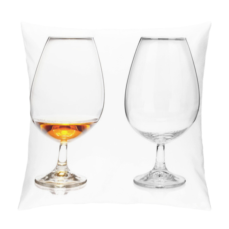 Personality  Two Brandy Glasses (empty And With Alcohol) Isolated On White Ba Pillow Covers