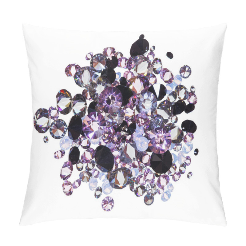 Personality  Many Small Purple Diamond (jewel) Stones Heap Isolated On White Pillow Covers