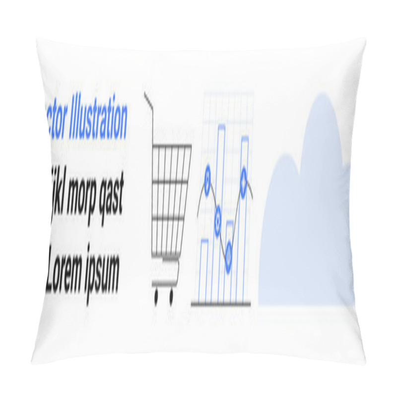 Personality  Shopping Cart, Analytical Graph, Blue Cloud Representing E-commerce, Data Analytics, And Cloud Storage. Ideal For Marketing, Sales, Data Analysis, Cloud Computing, E-commerce, Online Shopping Pillow Covers