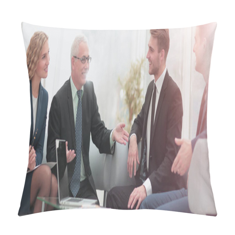 Personality  The Partners Discussing Details Of The Contract Pillow Covers