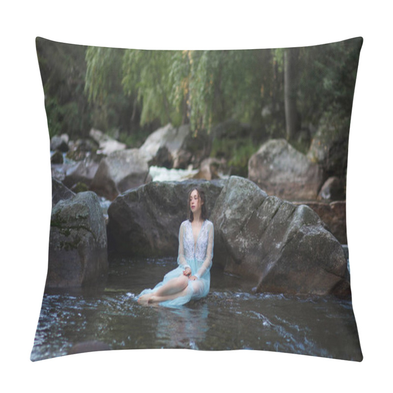 Personality  The Tale Of The Mermaid. Tale Of The River Nymph. Girl In A Blue Dress By The River. Photosession In Altai Pillow Covers