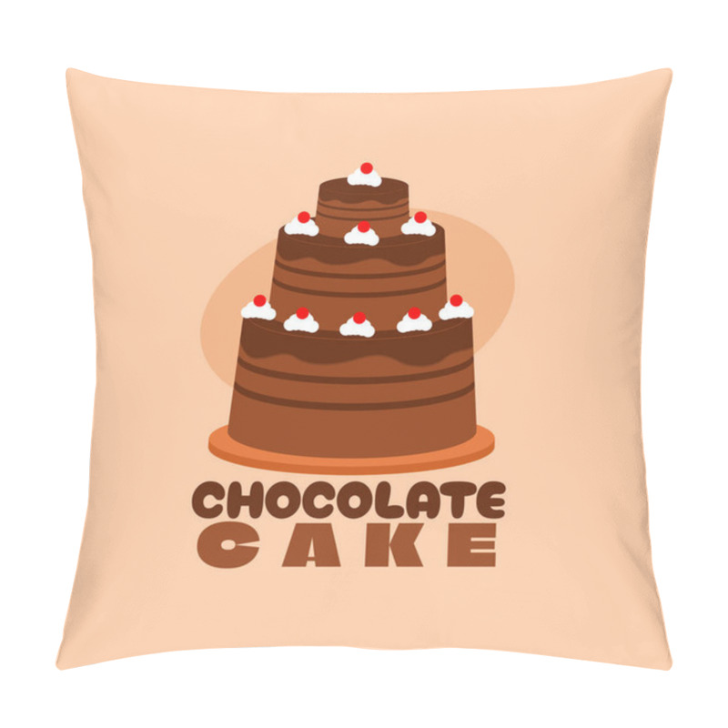 Personality  National Chocolate Cake Day To Celebrate On January 27th. Three Tiers Of Chocolate Cake With Cream Topping And Cherries On Beige Background. Food Event Banner. Pillow Covers