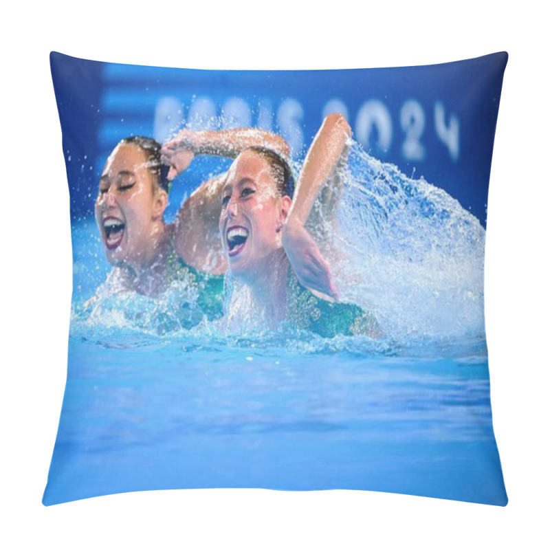 Personality  PARIS, FRANCE - 9 AUGUST, 2024: CZARKOWSKI Jaime, FIELD Megumi, The Artistic Swimming, Duet, Technical Routine, Artistic Swimming, Duet, Technical Routine, The Paris 2024 Olympic Games At Aquatics Centre Pillow Covers