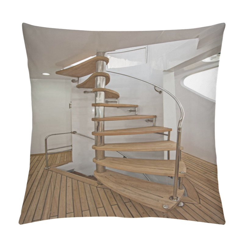 Personality  Wooden Curved Sprial Staircase On Sundeck Of Luxury Yacht Pillow Covers