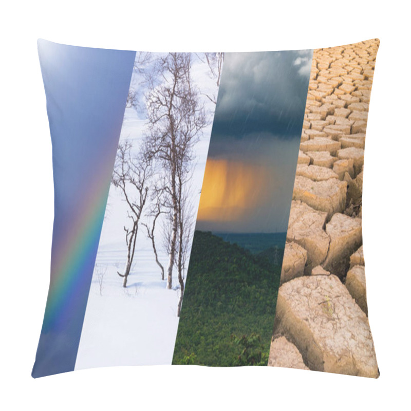 Personality  Weather Background - Various Weather, Bright Sun And Snow, Dark Sky, Storm And Drought. Pillow Covers