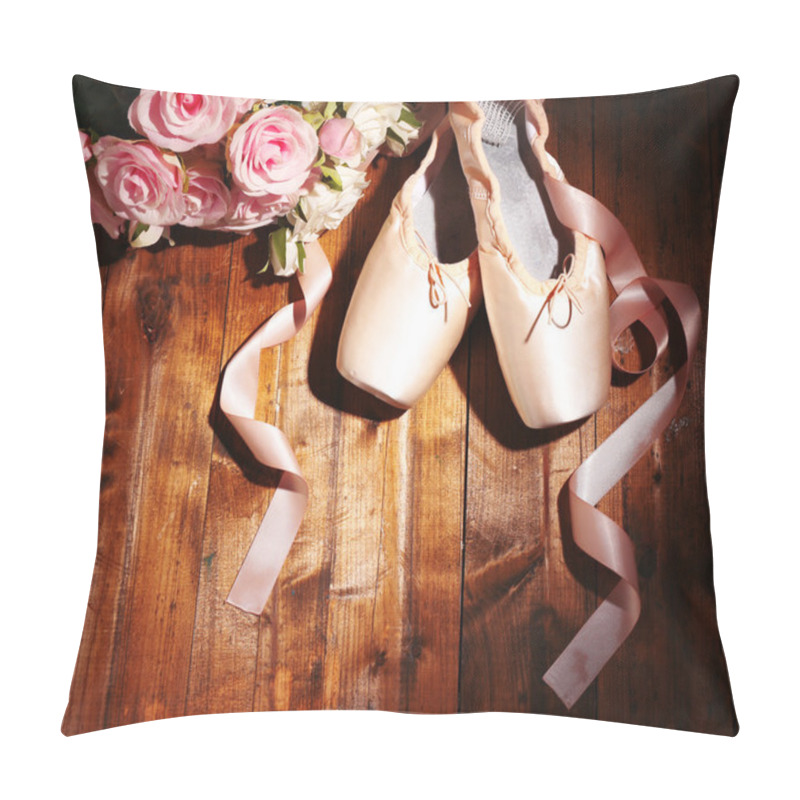 Personality  Ballet Pointe Shoes On Wooden Background Pillow Covers