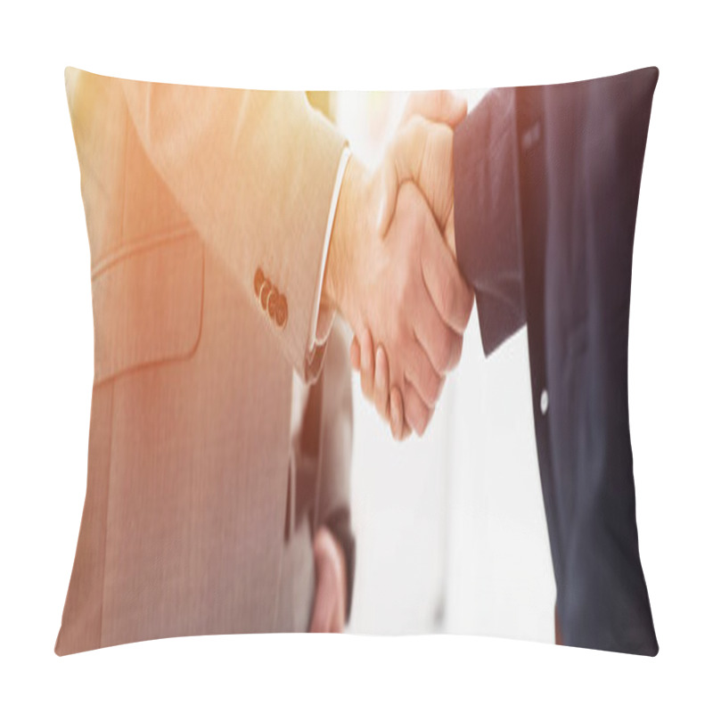 Personality  Close-up Partial View Of Businessmen In Formal Wear Shaking Hands In Office   Pillow Covers