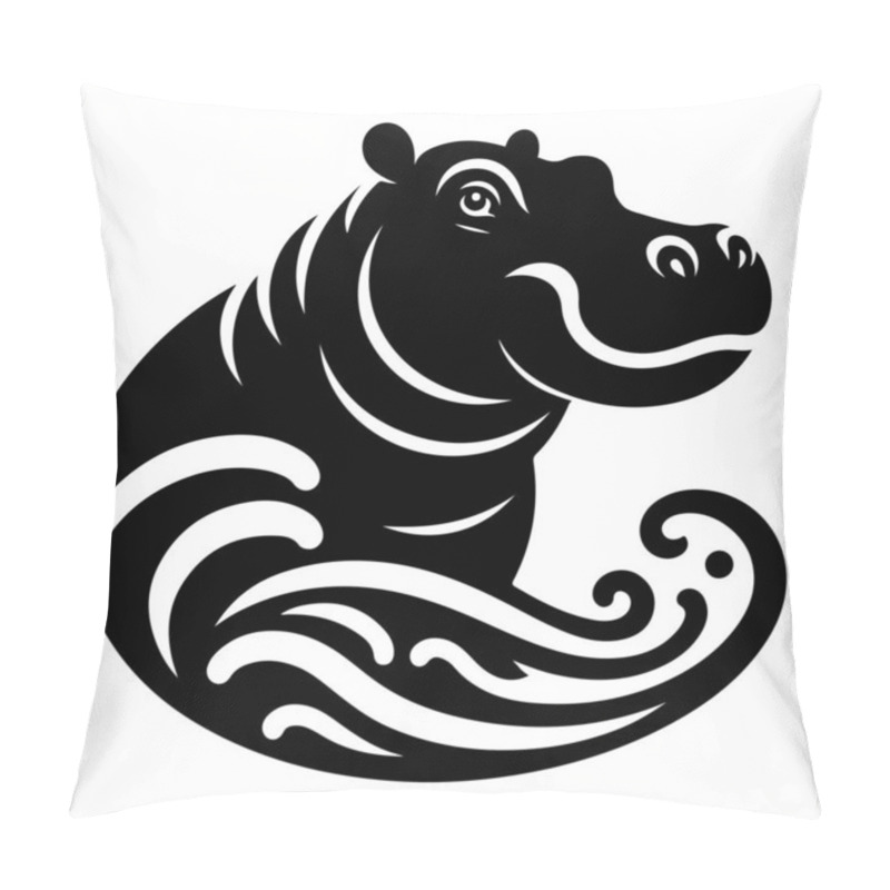 Personality  This Black And White Tribal-style Hippo Illustration Features Smooth, Flowing Lines That Create A Striking And Abstract Representation Of The Animal. Perfect For Graphic Design, Logos, Tattoos, Or Home Dcor. Pillow Covers