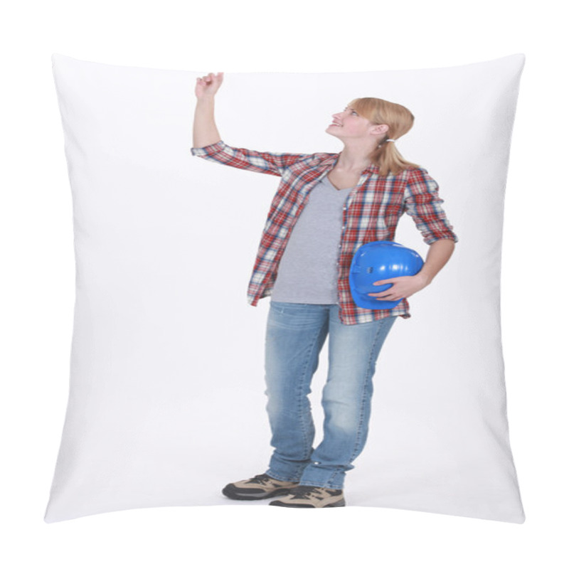 Personality  Tradeswoman Pointing To The Ceiling Pillow Covers