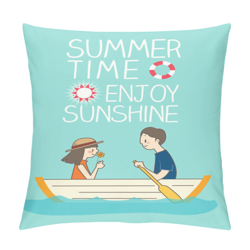 Personality  Illustration Of Romantic Young Couple Boating  Pillow Covers