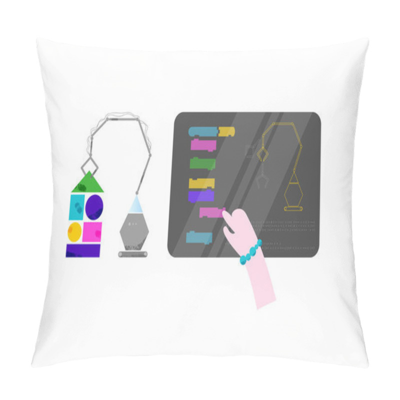 Personality  Baby Hand On Laptop Is Coding Electronic Machine. Children Coding And Code Training Design Concept In Flat Style Pillow Covers