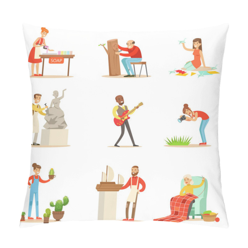 Personality  Adult People And Their Creative And Artistic Hobbies Series Of Cartoon Characters Doing Their Favorite Things Pillow Covers