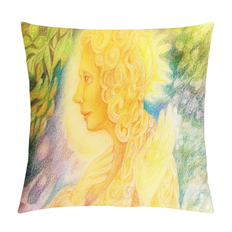 Personality  Fantasy Golden Light Fairy Spirit With Birds And Floating Leaf Pattern, Beautiful Colorful Painting Of A Radiant Elven Creatures, Animals And Energy Lights Pillow Covers