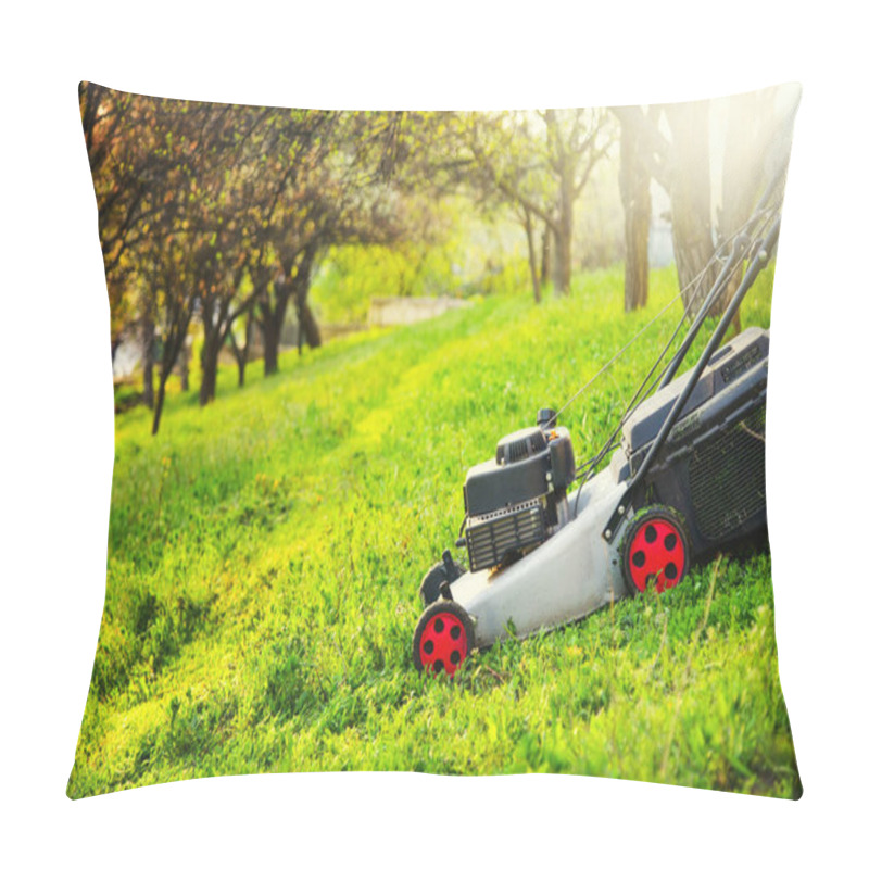 Personality  Gardening Care, Mowing Trim Green Grass On Lawn Hill With Lawnmo Pillow Covers