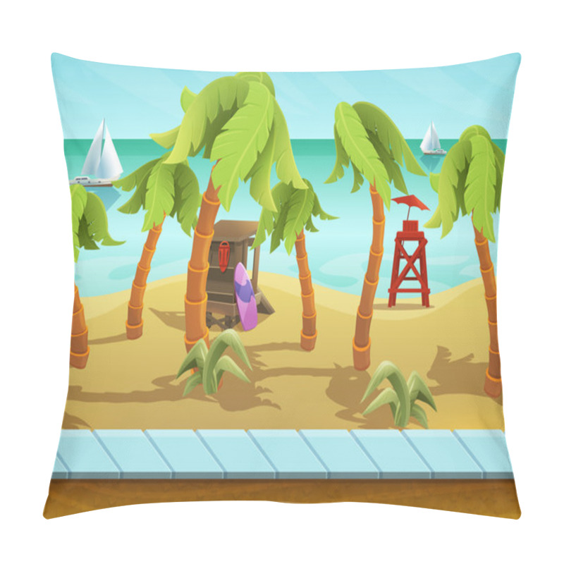 Personality  Seamless Cartoon Beach Landscape  Pillow Covers