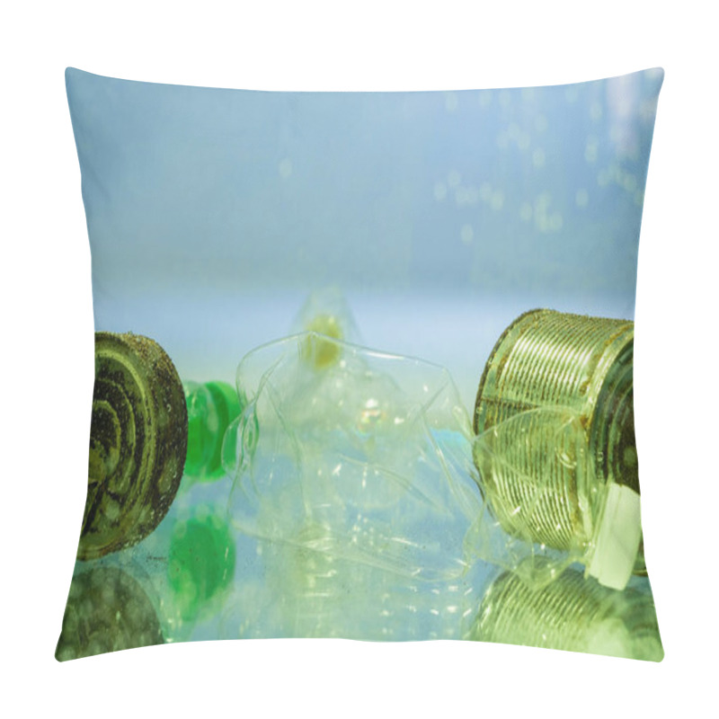 Personality  Plastic Bottles And Rusty Cans In Water, Ecology Concept Pillow Covers