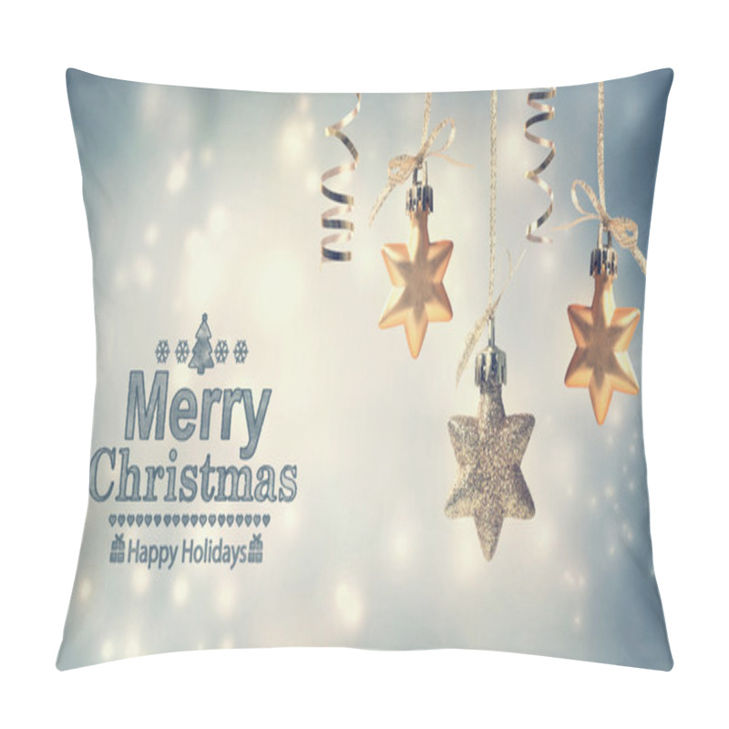 Personality  Merry Christmas Message With Hanging Stars Pillow Covers