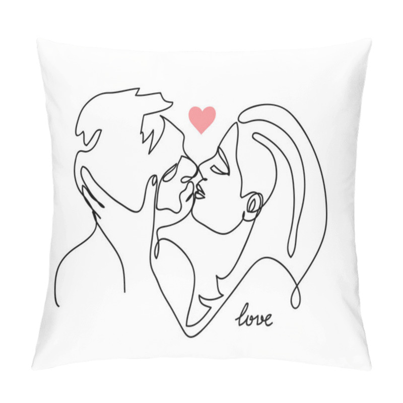 Personality  Kissing Couple, Romantic Vector Sketch, Text Love. One Continuous Line Drawing, Illustration Of Kiss. Pillow Covers