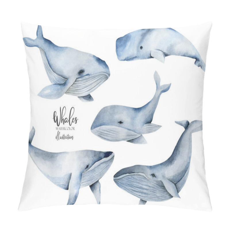 Personality  Watercolor Whales Illustration, Hand Painted Collection, Isolated On A White Background Pillow Covers