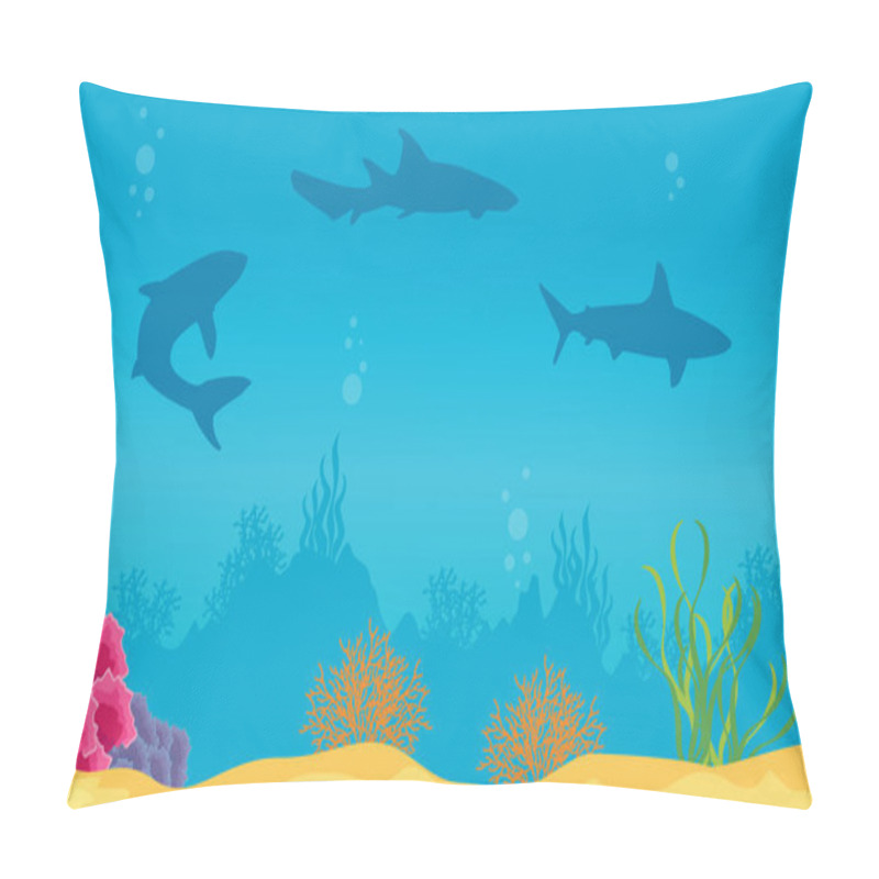 Personality  Landscape Of Ocean With Reef And Shark Silhouettes Pillow Covers