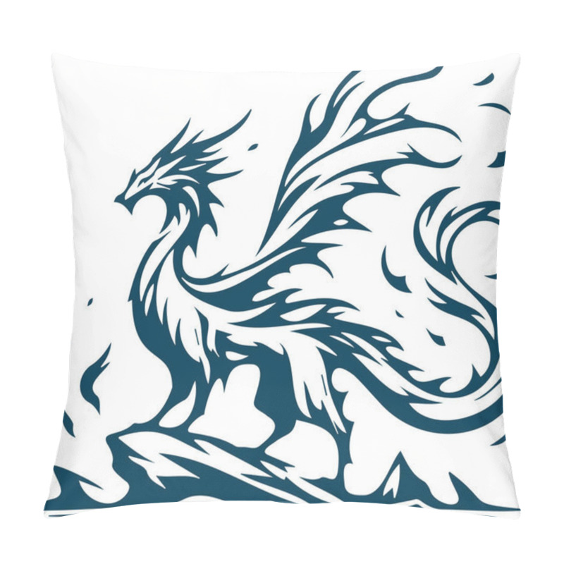 Personality  Timeless Fantasy Dragon With Wings Showcased In A Simple Vector Art Illustratio Pillow Covers