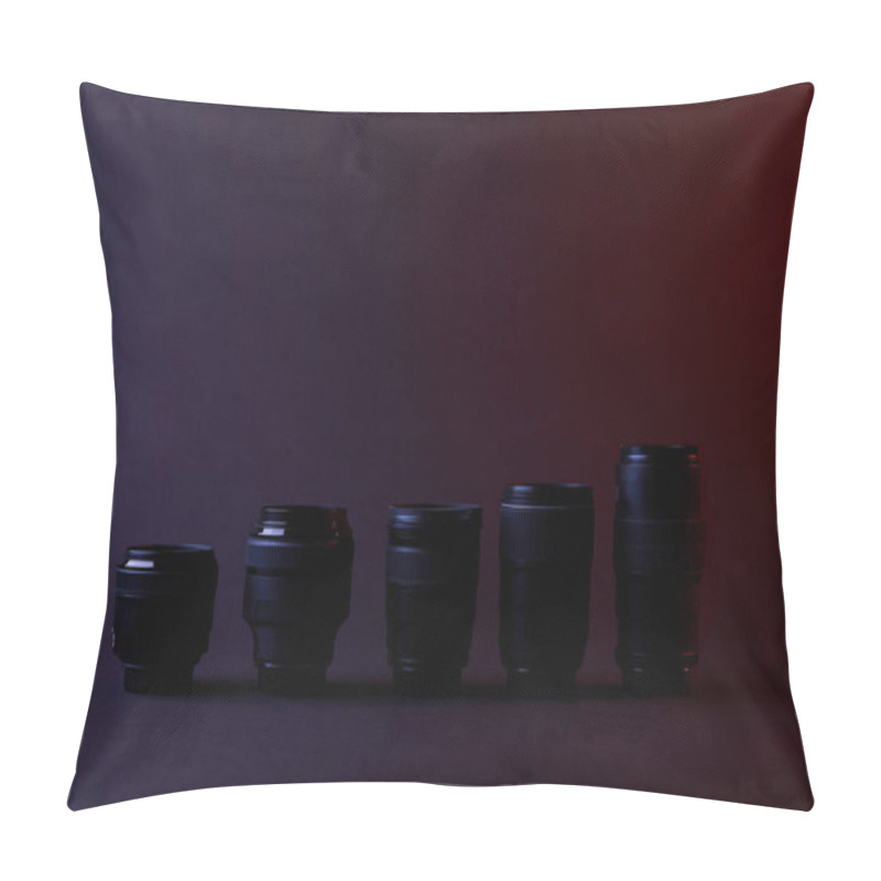 Personality  Different Camera Lenses On Dark Surface Pillow Covers