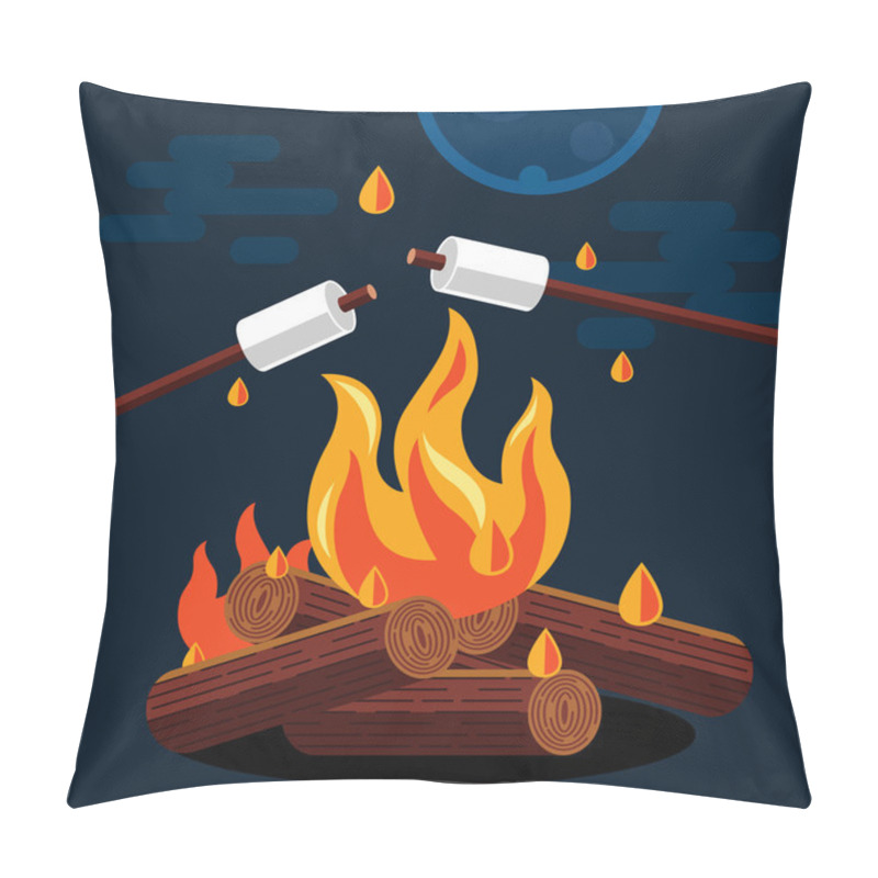 Personality  Bonfire With Marshmallow. Vector Flat Illustration Pillow Covers